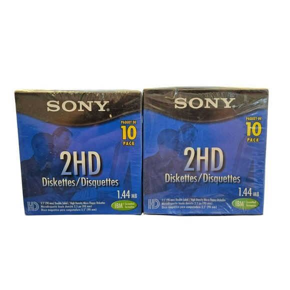 (Two Packs) Brand New & Sealed Sony 2HD 1.44 MB 3.5'' Diskettes Disks 10 Pack